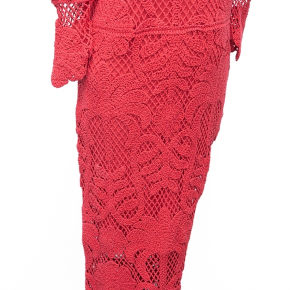 Farm Rio. Long Sleeve Lace Knit Midi Dress. - Picture 9 of 12